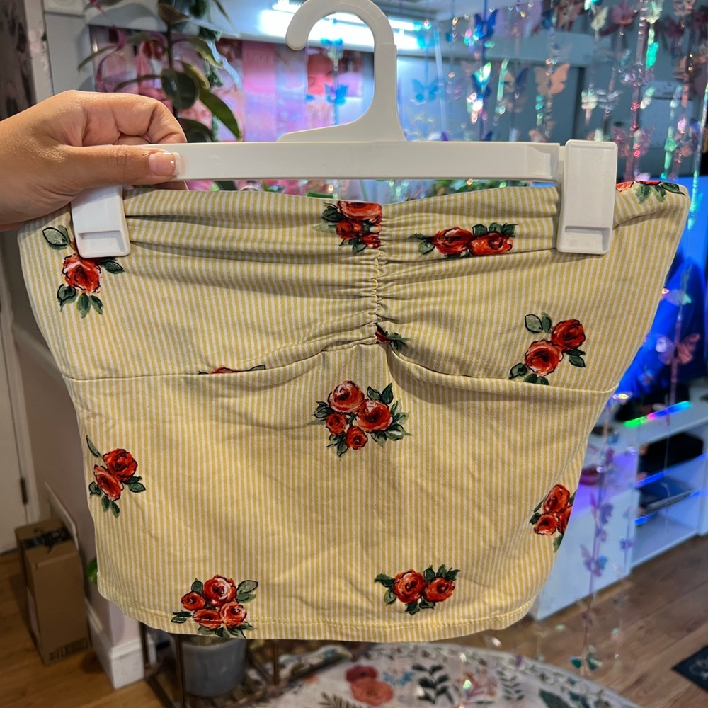 Polly & Esther Yellow Floral Tube Top Y2K Cottagecore L